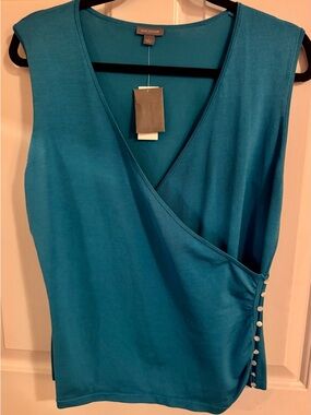 **NWT** Ann Taylor Teal 75% Silk Wrap-Style Sleeveless Shell/Top Size- Large